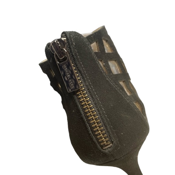 Michael Kors Yvonne eyelet cutout suede open toe bootie heel 8.5 black back zip - Picture 6 of 11